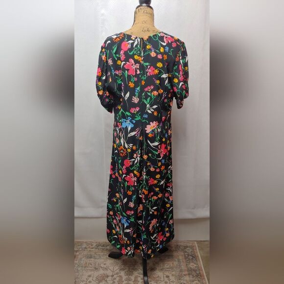 A New Day Short Sleeve Ruched Floral Print Maxi Dress Sz XL Black Multicolor - Picture 2 of 10